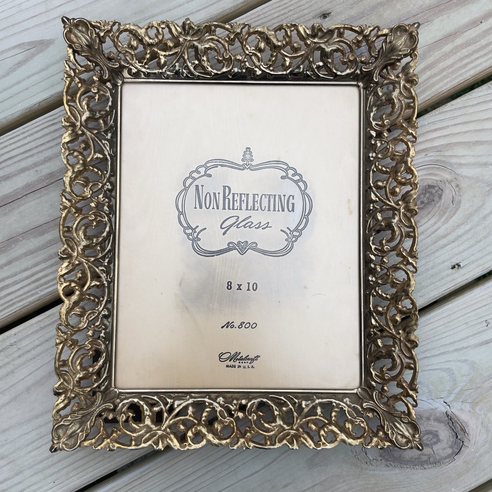 Vtg 8x10 Metalcraft Picture Frames Non Reflective Glass Brass Filigree Ornate